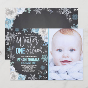 Hiver ONE derland Invitation Anniversaire Blue Sil