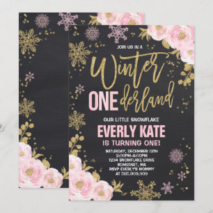 Hiver ONE derland Invitation Anniversaire Pink Gol