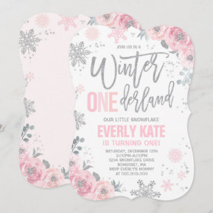 Hiver ONE derland Invitation Anniversaire Pink Sil