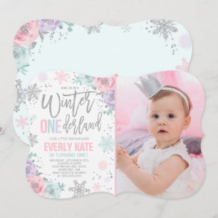 Hiver ONE derland Invitation Anniversaire Pink Sil