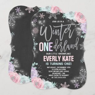 Hiver ONE derland Invitation Anniversaire Pink Sil