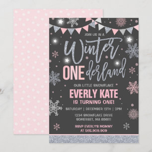 Hiver ONE derland Invitation Anniversaire Pink Sil