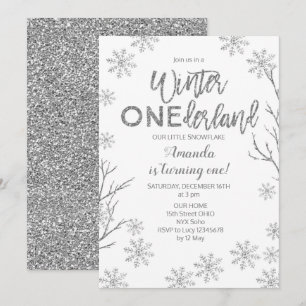 Hiver ONE derland Snowflakes Invitation d'annivers