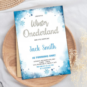 hiver onederland 1er anniversaire invitations Bleu
