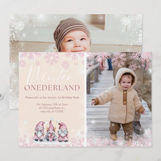 Hiver ONEderland 1er anniversaire invitations fill (Devant / Derrière)