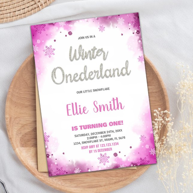 hiver onederland 1er anniversaire invitations Pink (winter onederland 1st birthday invitations Pink)