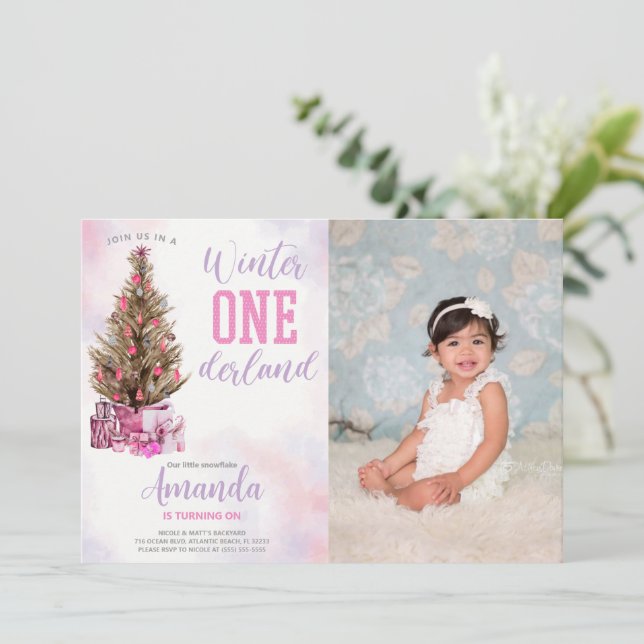 Hiver Onederland Anniversaire Invitation avec phot (Debout devant)