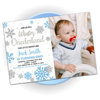 Hiver Onederland Anniversaire Invitations Bleu Pho