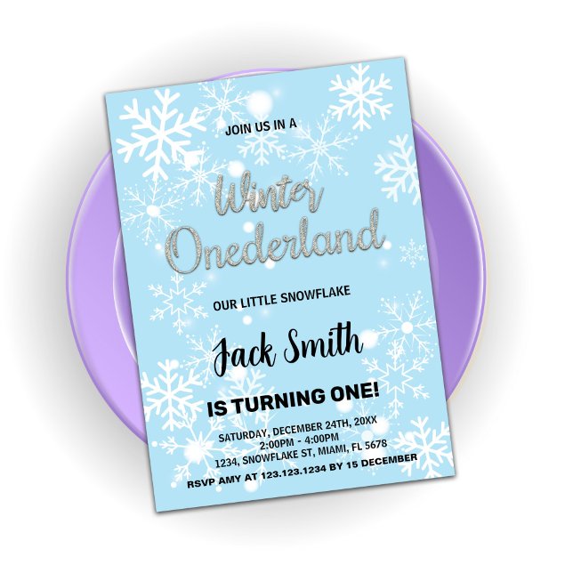 Hiver Onederland Anniversaire Invitations flocons  (Winter Onederland Birthday Invitations snowflakes)