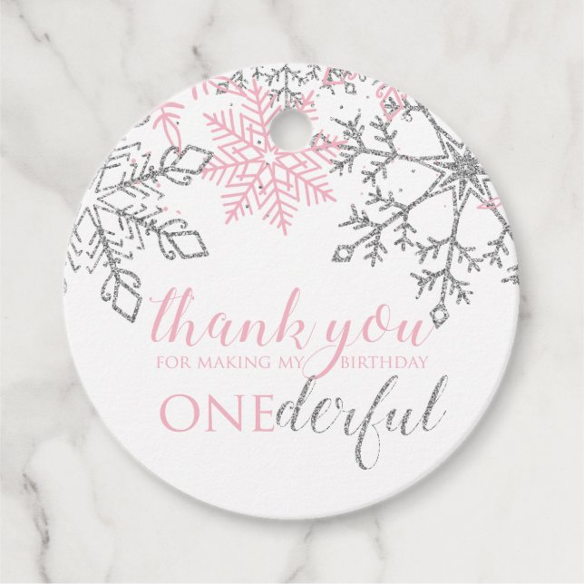 Hiver Onederland étiquettes de faveur de flocon de (Devant)