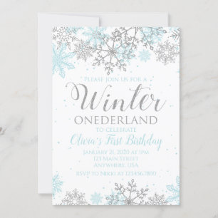 Hiver Onederland First Birthday Invitation bleu