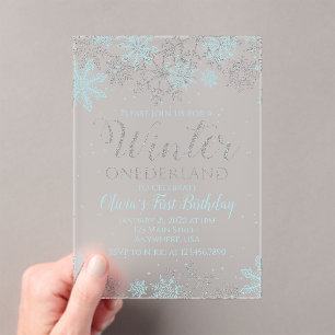 Hiver Onederland First Birthday Invitation bleu
