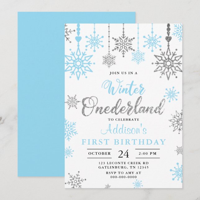 Hiver Onederland Flocon de neige 1s Invitation d'a (Devant / Derrière)