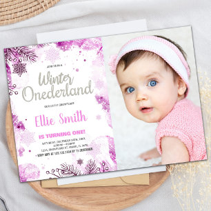 Hiver ONEderland Invitations neige Silver Photo