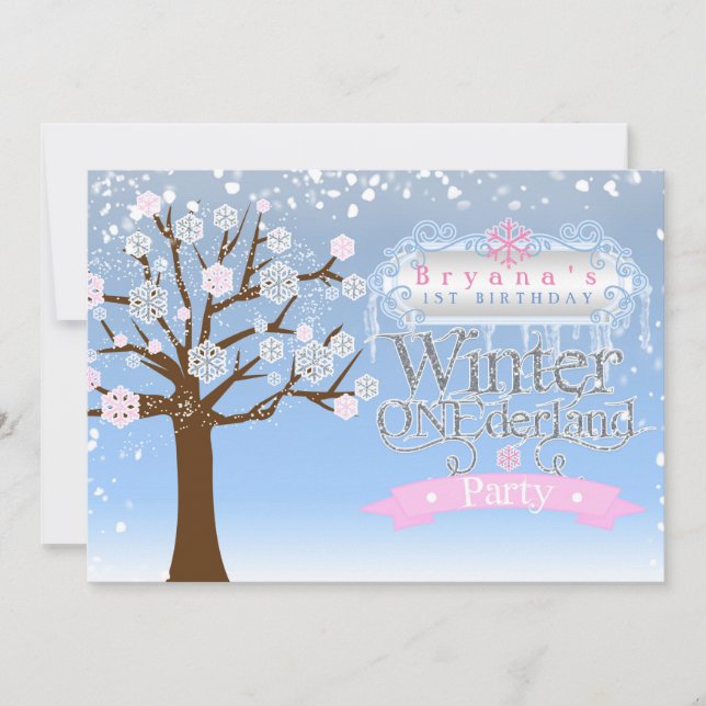 Hiver ONEderland rose Anniversaire Invitation (Devant)