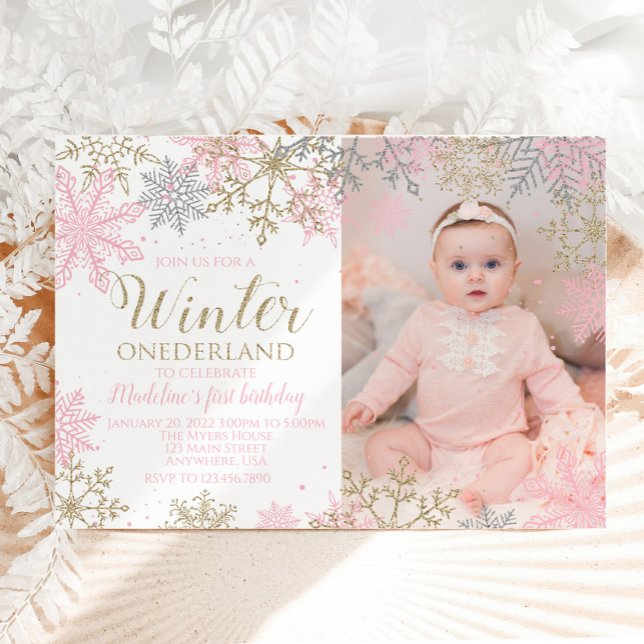 Hiver ONEderland Snowflake Photo Invitation (Créateur téléchargé)