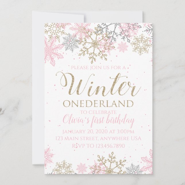 Hiver Onederland Snowflake Premier Invitation d'an (Devant)