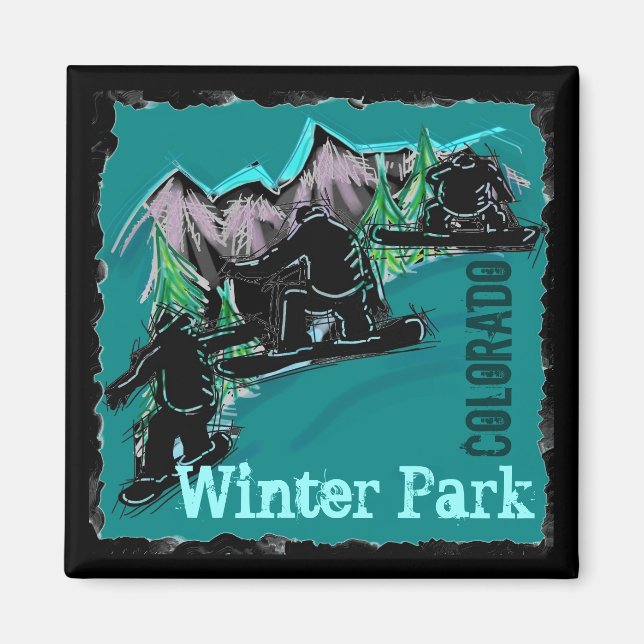 Hiver Park Colorado aimant snowboard (Devant)