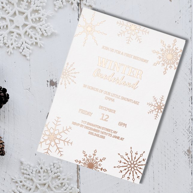Hiver Rose Gold onederland Invitation Feuille de m (Créateur téléchargé)
