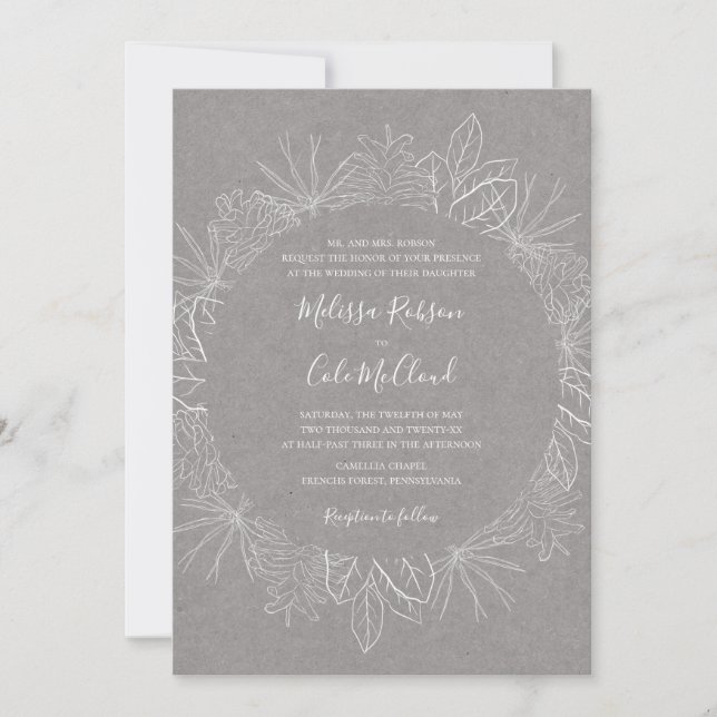 Hiver rustique | Faire-part de mariage gris (Devant)