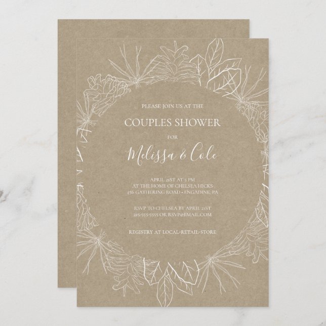 Hiver rustique | Kraft Couples Shower Invitation (Devant / Derrière)