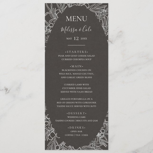 Hiver rustique | Menu Dîner Mariage au charbon (Devant)