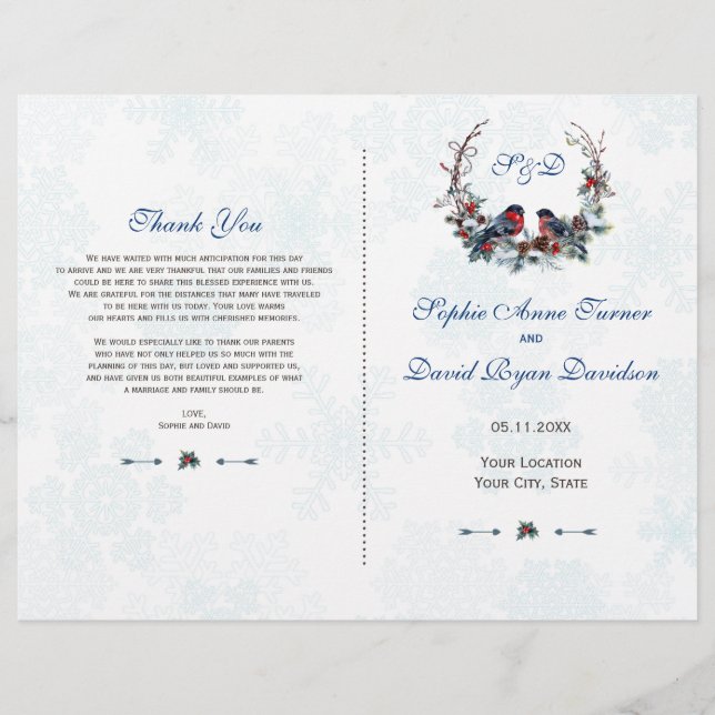 Hiver Saint Berries Programme de mariage de gerbes (Devant)