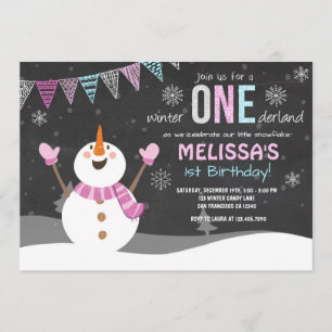 Hiver UNE derland invitation anniversaire Pink Sil