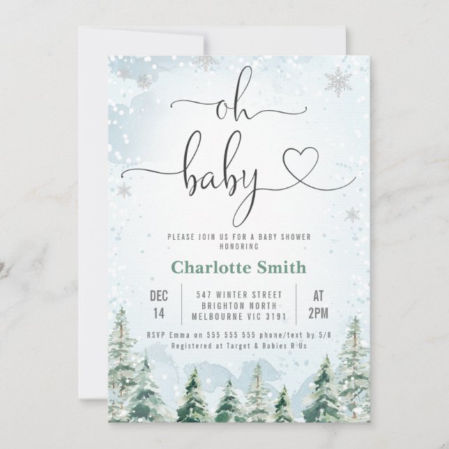 Hiver Wilderness Oh Baby Baby shower Invitation (Devant)