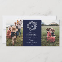 Hiver Wreath Monogramme Vacances 2 Cartes photos B