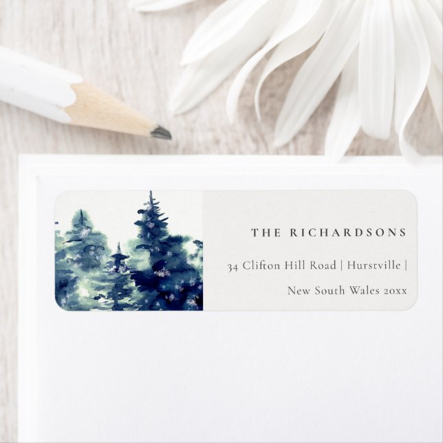 Hivernale Pine Forest Snowboard Watercolor Adresse (En situation)
