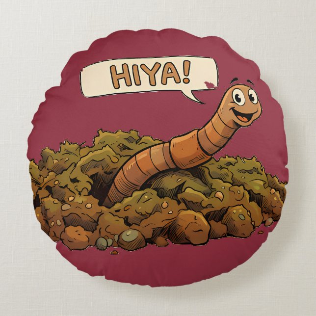"Hiya!" From Below Round Pillow (Front)