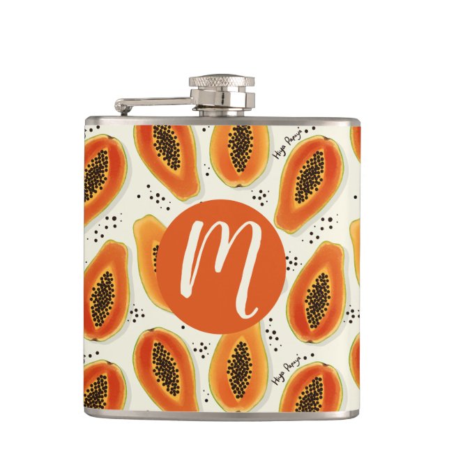 Hiya Papaya Pattern  Hip Flask (Front)