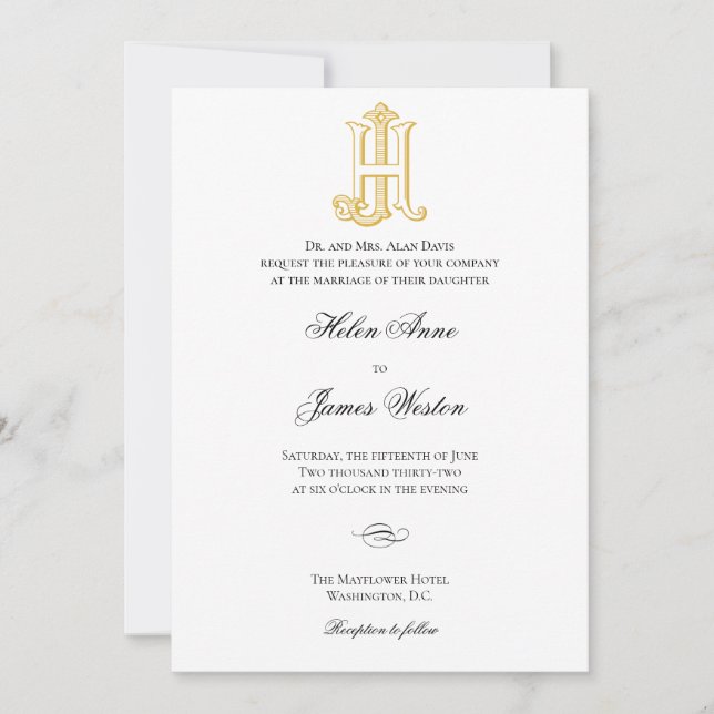 HJ Monogram or JH Monogram Wedding Invitations (Front)