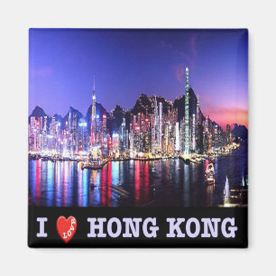 HK - Hong Kong - I Love - Colage Mosaic Magnet