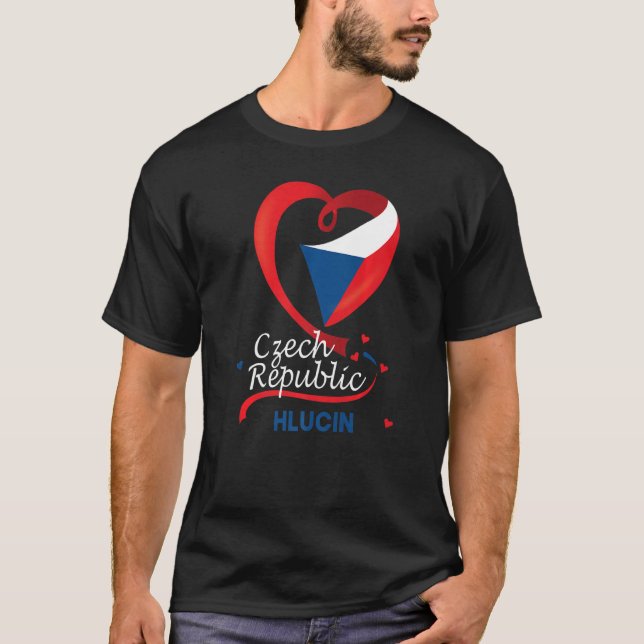 Hlucin Czech Republic Heart Flag Lion Coat Of Arm  T-Shirt (Front)