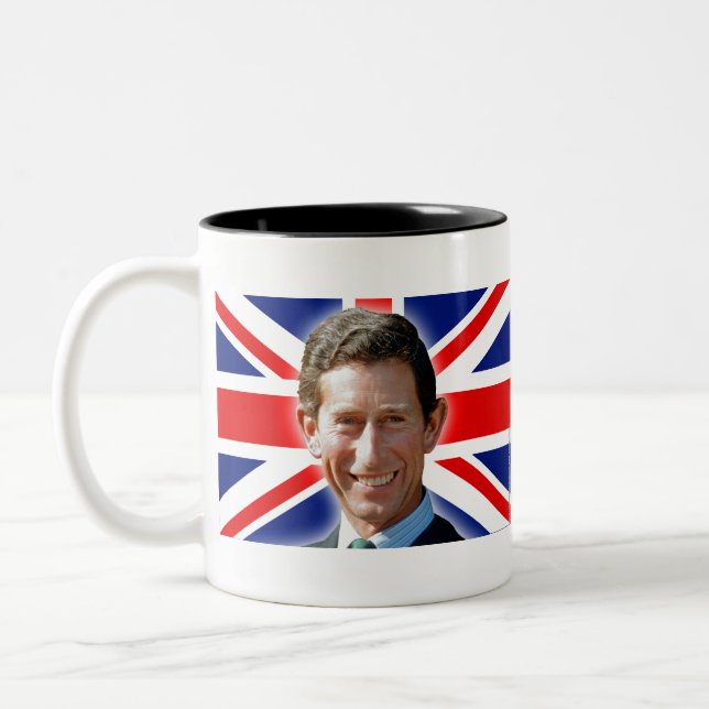 HM KING CHARLES III UNION JACK FLAG Two-Tone COFFEE MUG (Left)