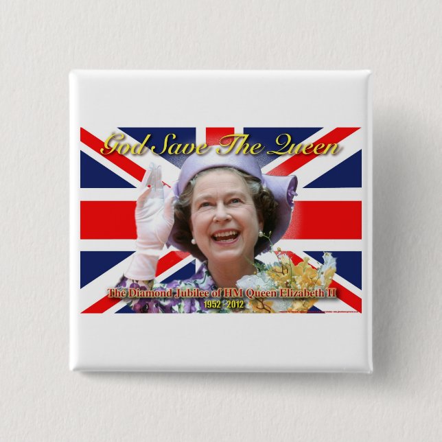 HM Queen Elizabeth II Diamond Jubilee 2 Inch Square Button (Front)