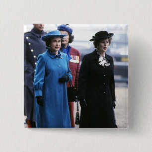 HM Queen Elizabeth II-Margaret Thatcher 2 Inch Square Button
