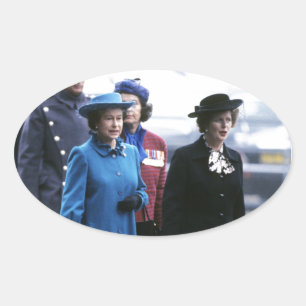 HM Queen Elizabeth II-Margaret Thatcher Oval Sticker