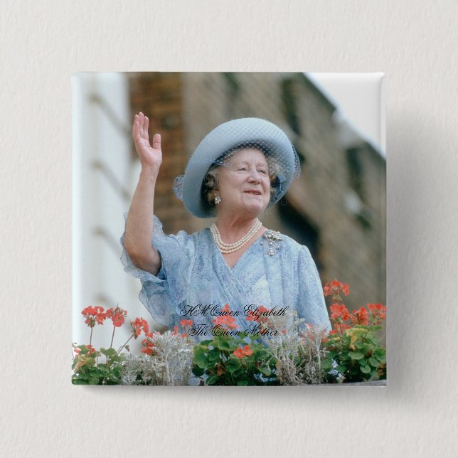 HM Queen Elizabeth, The Queen Mother 1985 2 Inch Square Button (Front)