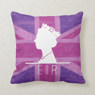 HM Queen Purple grunge union jack flag   Throw Pillow