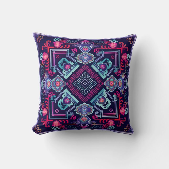 Hmong Brocade Pattern Throw Pillow (Front)