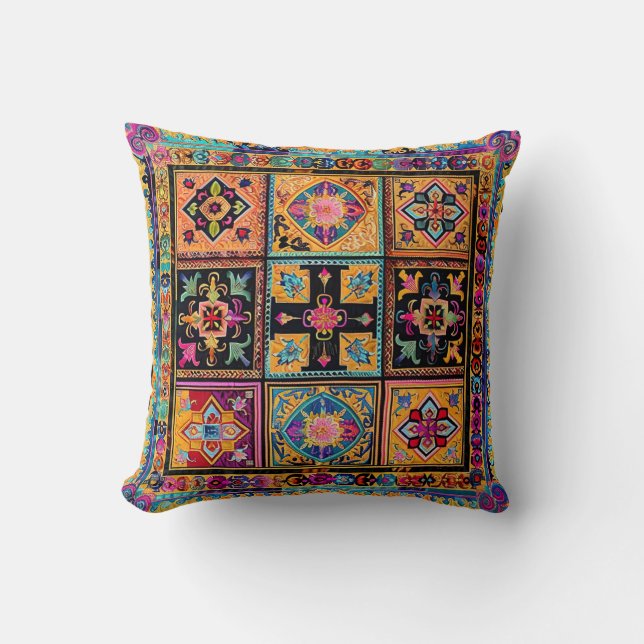 Hmong Brocade Pattern Throw Pillow (Front)