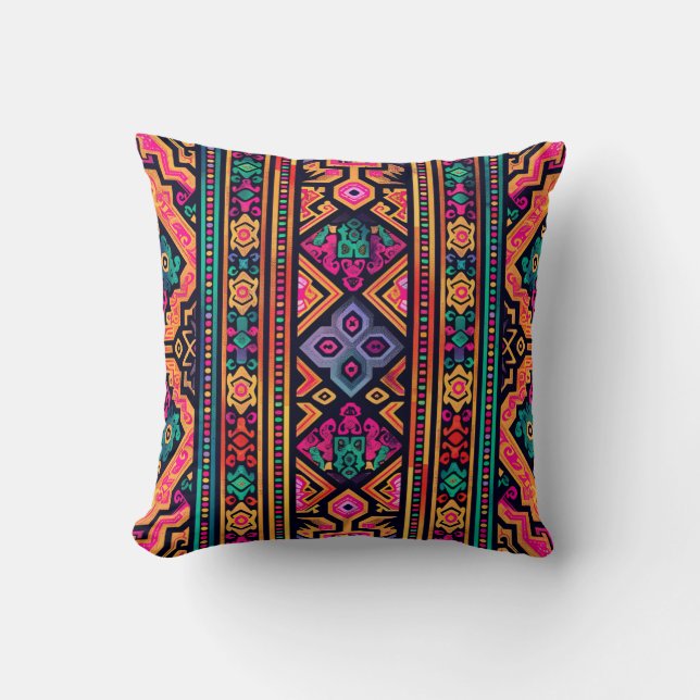 Hmong Brocade Pattern Throw Pillow (Front)