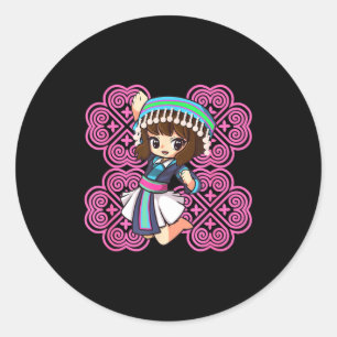 Hmong miao hmoob girl woman princess strong classic round sticker