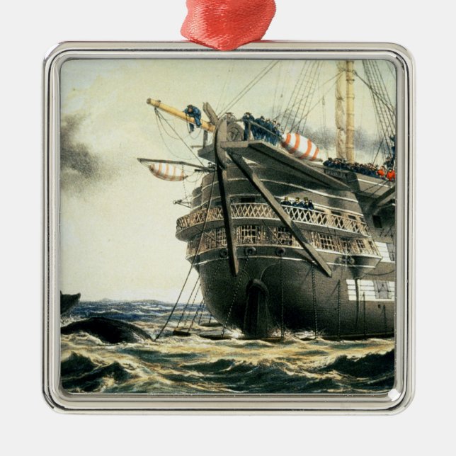 HMS Agamemnon laying the original Atlantic cable, Metal Ornament (Front)