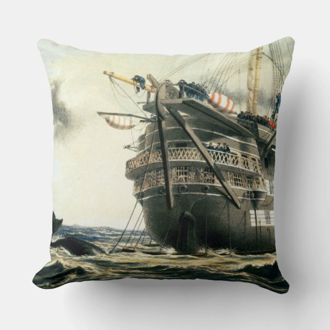 HMS Agamemnon laying the original Atlantic cable, Throw Pillow (Front)