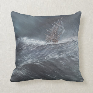 HMS Beagle in a storm off Cape Horn Throw Pillow