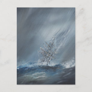 HMS Beagle in Storm off Cape Horn 24th December Postcard